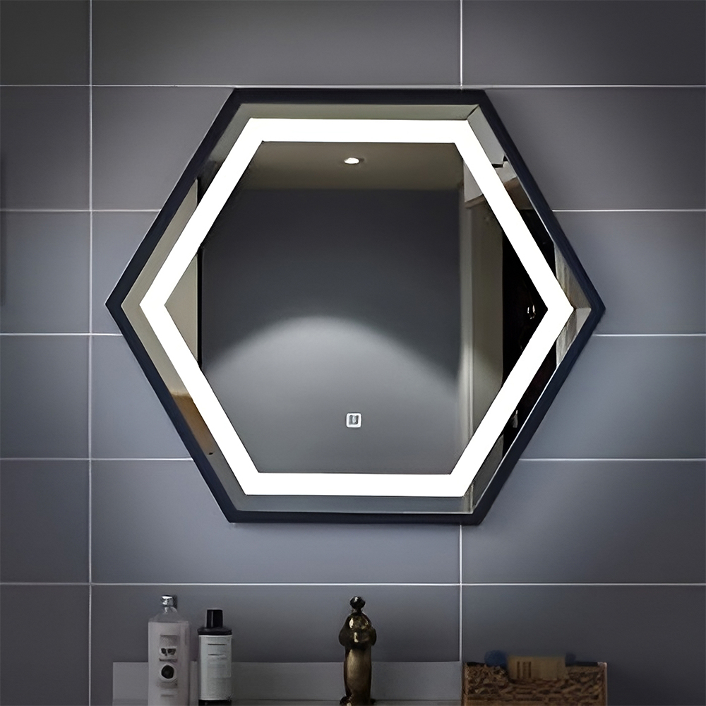 სარკე განათებით და ანტიორთქლით შავი Ensli 13448 HEXAGON 12W