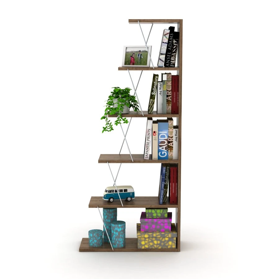 წიგნის თარო მინი Tars Bookcase Mini (Walnut-Chromium) (65*146*22) RF160402