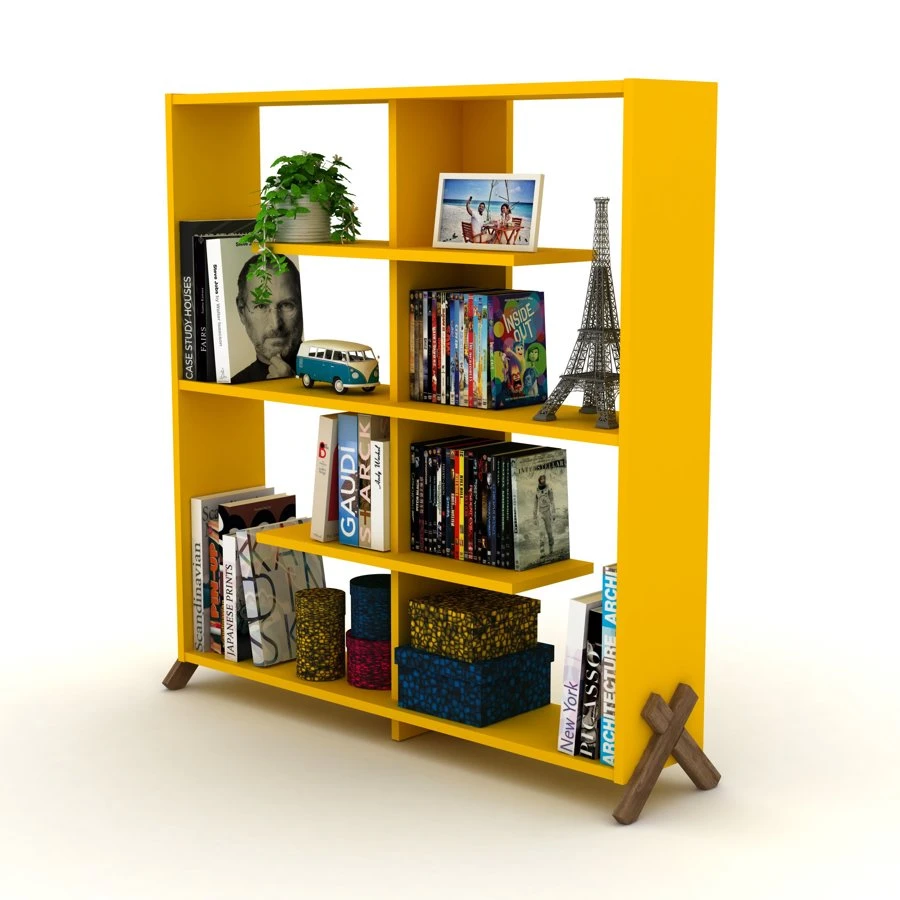 წიგნის თარო Kipp Bookcase (Walnut-Yellow) (113*28*115) RF170202
