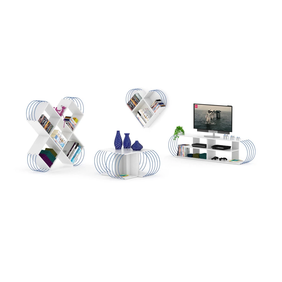 თარო მისაღები ოთახის Case Bookcase (White-Blue) (120*25*120) RF170406