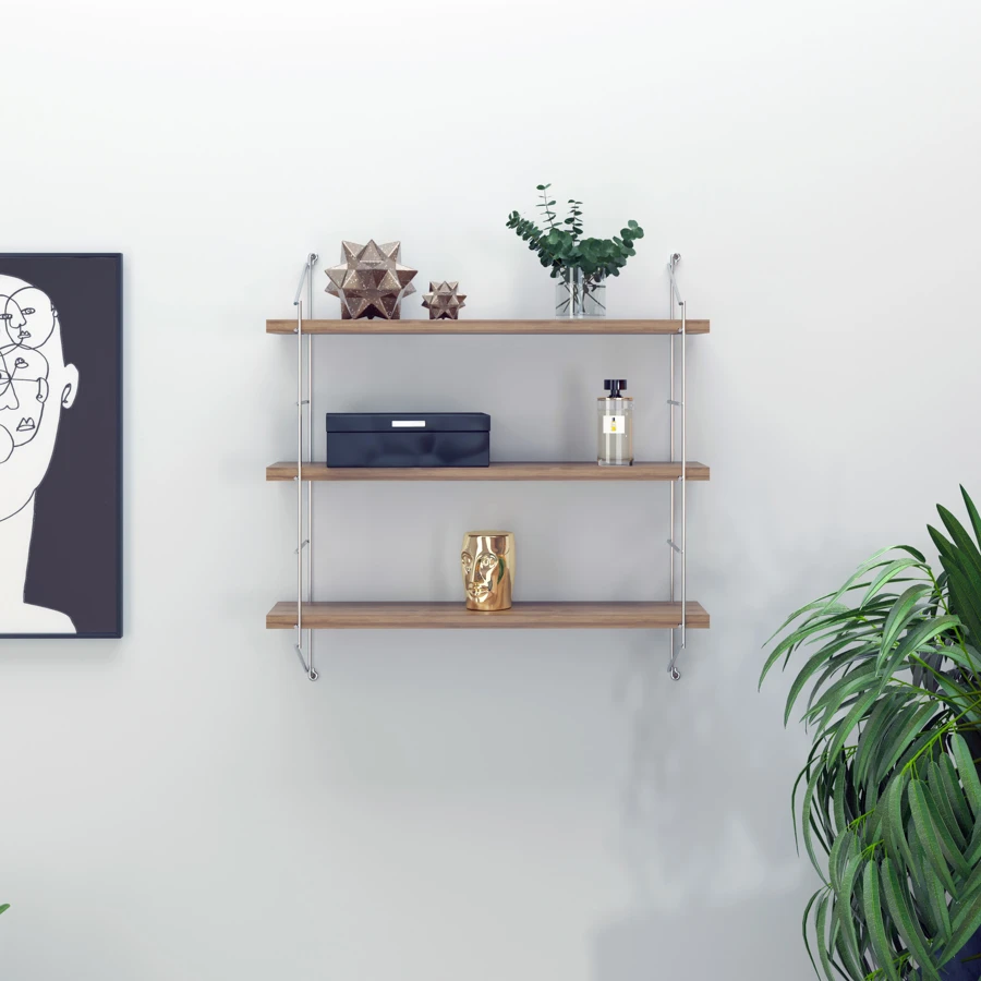 მართკუთხა თარო მისაღების Neelix Triple Shelf (Walnut-Chromium) (67*56*15) MT191101